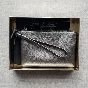 Coach Small Leather Pewter Wristlet